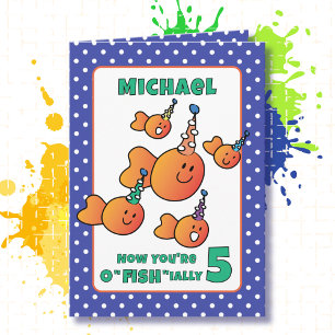 Fifth Birthday Orange Fish Cartoon Under the Sea Card