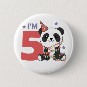 Fifth Birthday Panda For Kids 5 Years Button