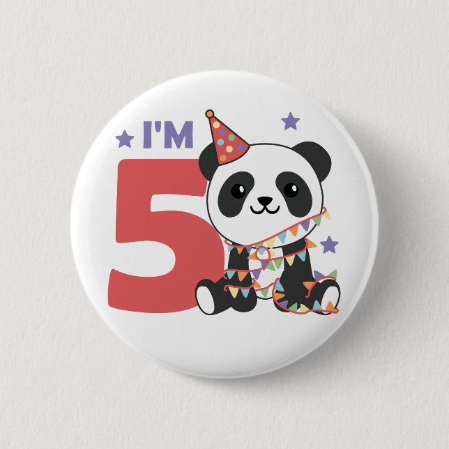 Fifth Birthday Panda For Kids 5 Years Button (Front)
