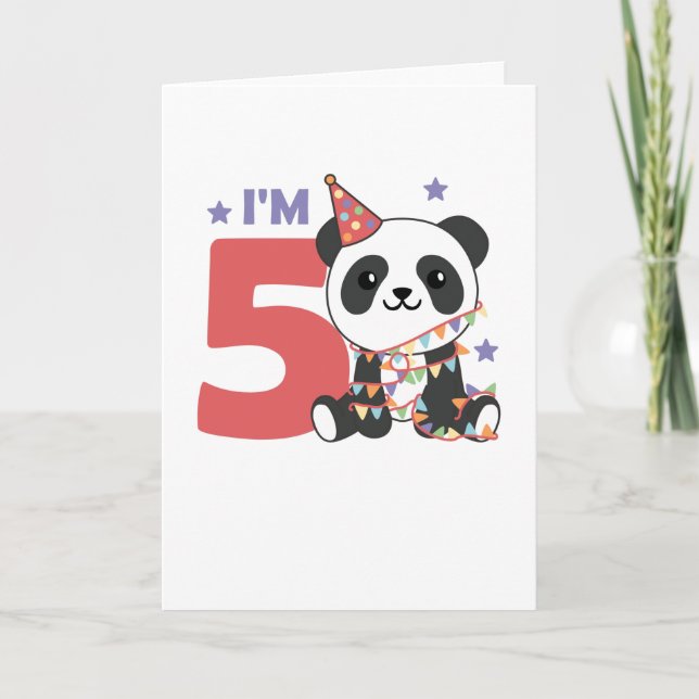 Fifth Birthday Panda For Kids 5 Years Card (Front)