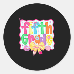 Fifth Grade Coquette Bow Back To School First Day Classic Round Sticker