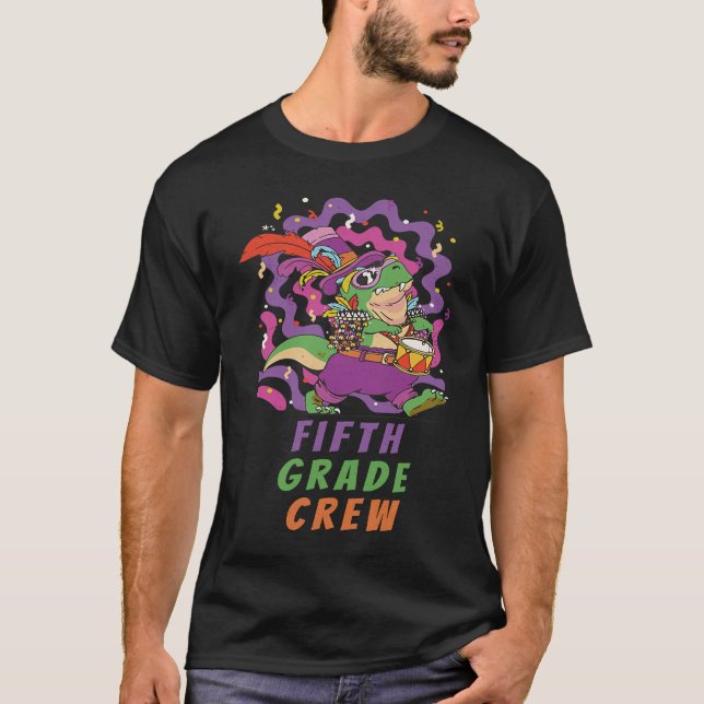 Fifth Grade Crew School Kid & Teacher Mardi Gras D T-Shirt (Front)