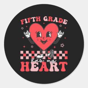 Fifth Grade Has My Heart Retro Valentines Day Teac Classic Round Sticker
