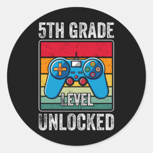 Fifth Grade Level Unlocked Video Game Student Gift Classic Round Sticker