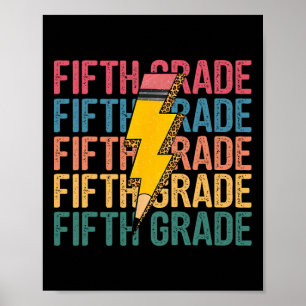 Fifth Grade Lightning Bolt Pencil Retro Teacher Bo Poster