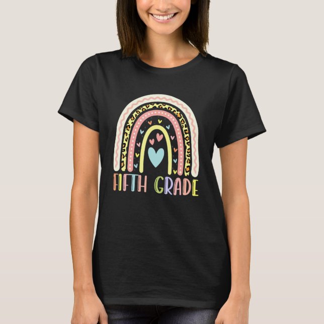 Fifth Grade Rainbow Leopard Girls Teacher Team 5th T-Shirt (Front)