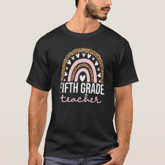 Fifth Grade Teacher Leopard Boho Rainbow 5th Grade T-Shirt