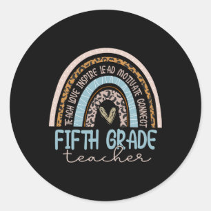 Fifth Grade Teacher Leopard Boho Rainbow Back To S Classic Round Sticker