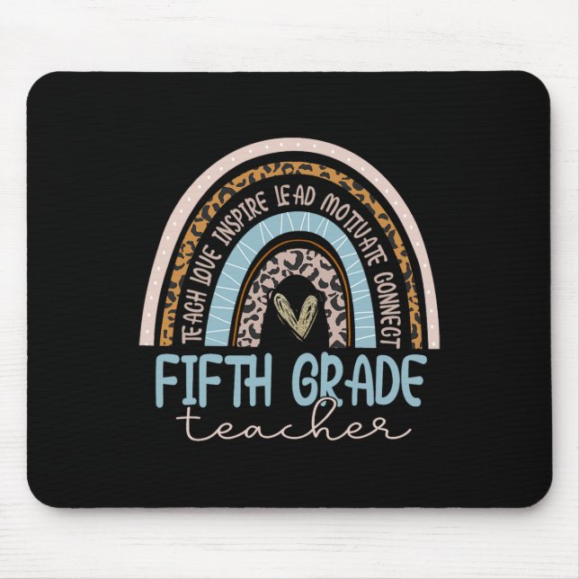 Fifth Grade Teacher Leopard Boho Rainbow Back To S Mouse Pad (Front)