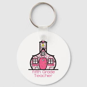 Fifth Grade Teacher Paint Splatter Schoolhouse Key Ring