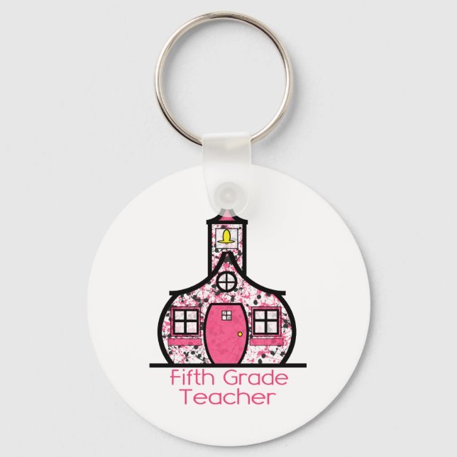 Fifth Grade Teacher Paint Splatter Schoolhouse Key Ring (Front)