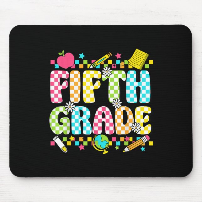 Fifth Grade Teacher Student Groovy Chequered Back  Mouse Pad (Front)