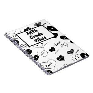 Fifth Grade Vibes Black and White Love Hearts  Notebook