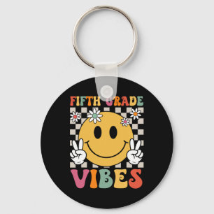 Fifth Grade Vibes Girls Retro Smile Team 5th Grade Key Ring