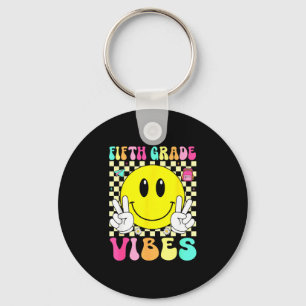 Fifth grade vibes retro smile face back to school key ring