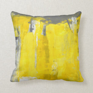 'Fifth' Grey and Yellow Abstract Art Cushion