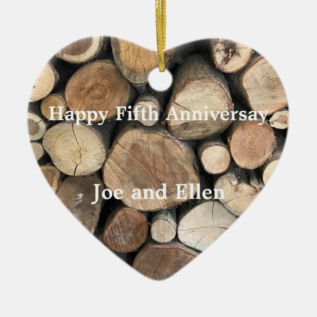 Fifth Wedding Anniversary Editable Ceramic Ornament (Front)