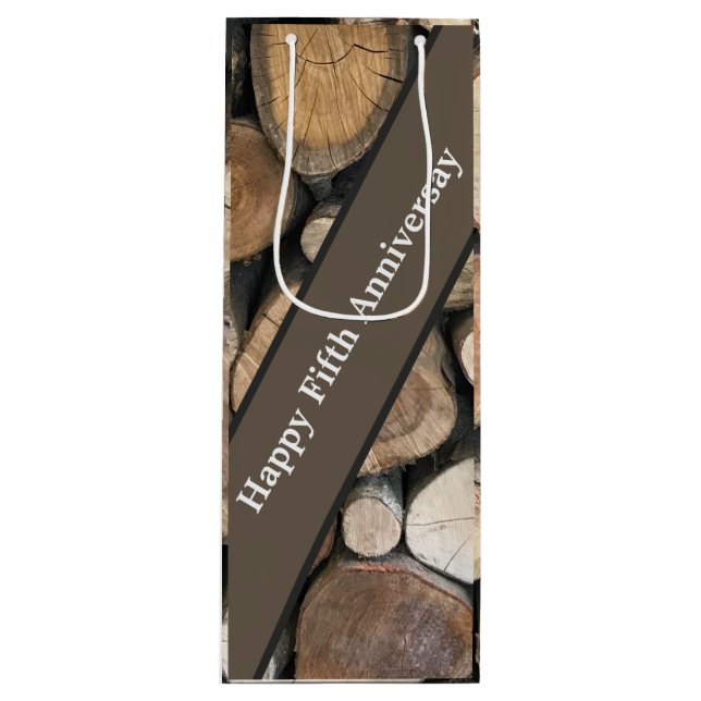 Fifth Wedding Anniversary Editable   Wine Gift Bag (Front)