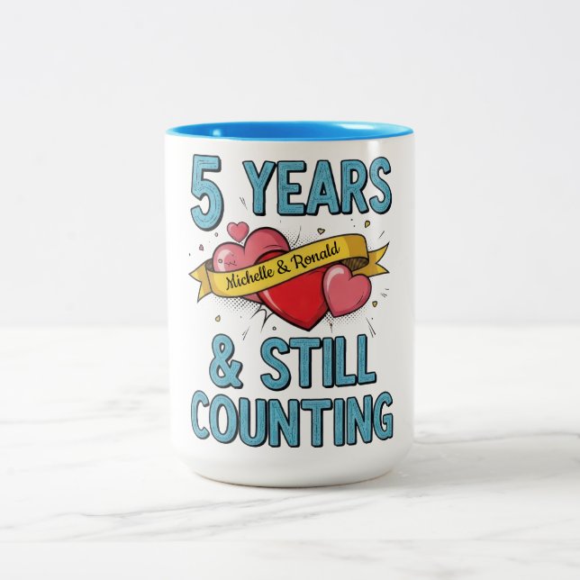 Fifth Year Anniversary Two-Tone Coffee Mug (Center)