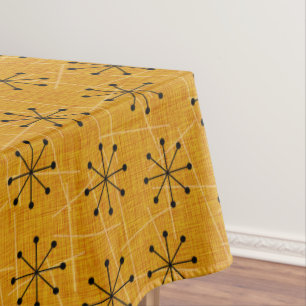 Fifties Atomic Starburst Pattern on Gold   Retro Tablecloth
