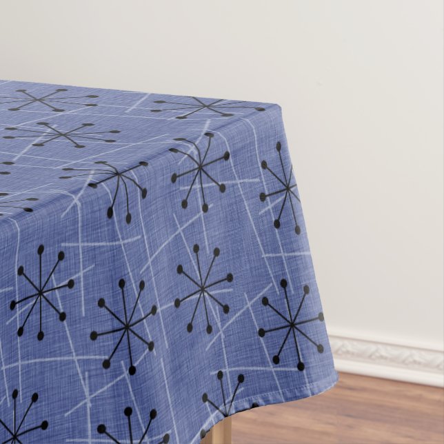Fifties Blue with Black Starbursts | Atomic Retro Tablecloth (In Situ)