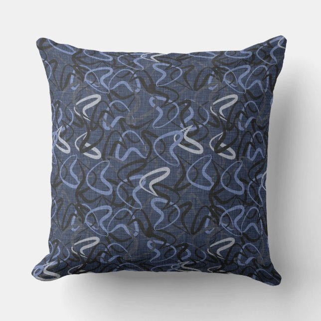 Fifties Boomerang Patterns | Blue, Grey & Black Cushion (Front)