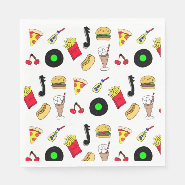 Fifties Diner Nostalgic Style Records, Food Napkin (Front)
