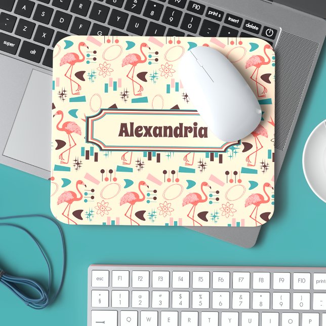 Fifties Flamingo Pattern Personalised Mouse Pad (Creator Uploaded)