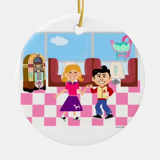 Fifties Fun Sock Hop Diner Ceramic Ornament (Front)