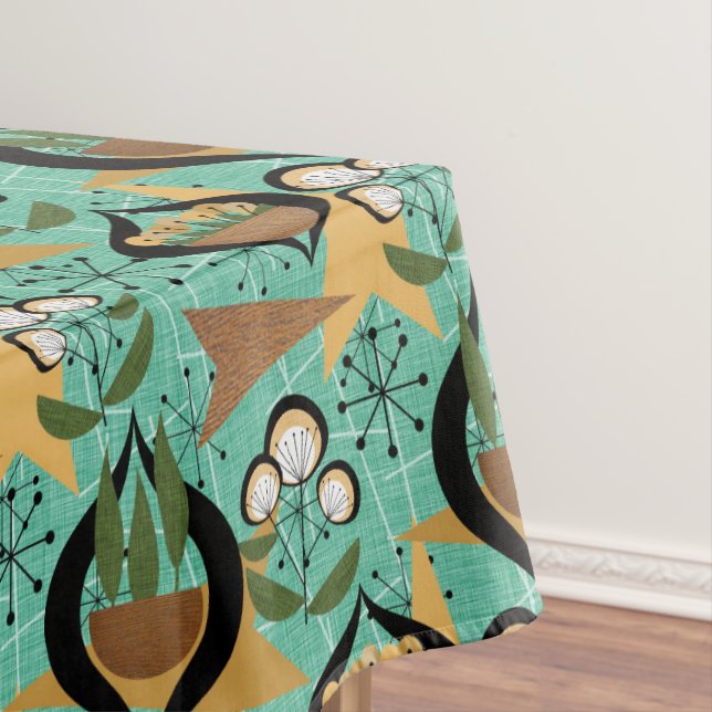Fifties Houseplants | Aqua and Black Retro Tablecloth (In Situ)