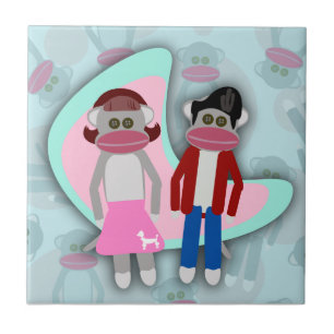 Fifties Sock Hop Sock Monkeys Tile