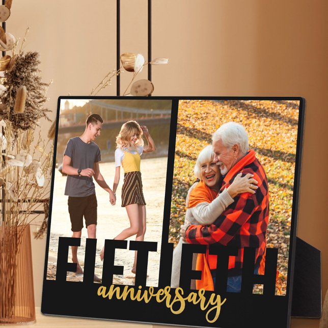Fiftieth Anniversary Oversized Typography 2 Photo Plaque (Creator Uploaded)