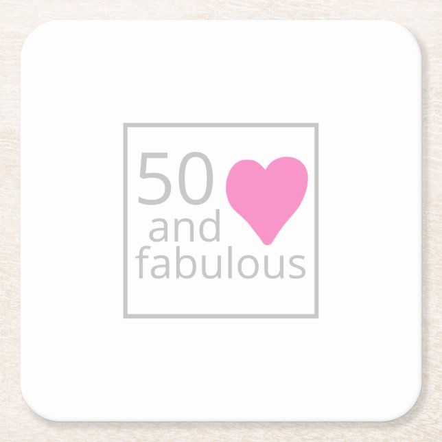 Fiftieth Birthday 50 and Fab Simple Pink Birthday Square Paper Coaster (Front)