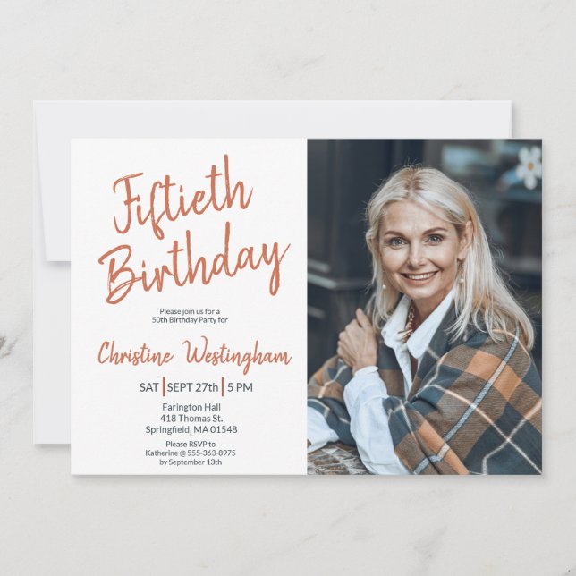 Fiftieth Birthday Photo Rustic Boho Script  50th  Invitation (Front)