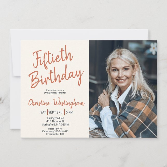 Fiftieth Birthday Photo Rustic Boho Script  50th  Invitation (Front)