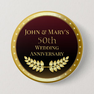 Fiftieth Wedding Anniversary Gold Medal 7.5 Cm Round Badge