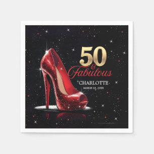 Fifty 50 & Fabulous BIRTHDAY Red Gold High Heels Napkin