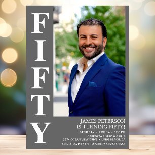 Fifty 50th Birthday Bold Type Photo Invitation