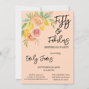 Fifty 50th Birthday Floral Invitation For Woman