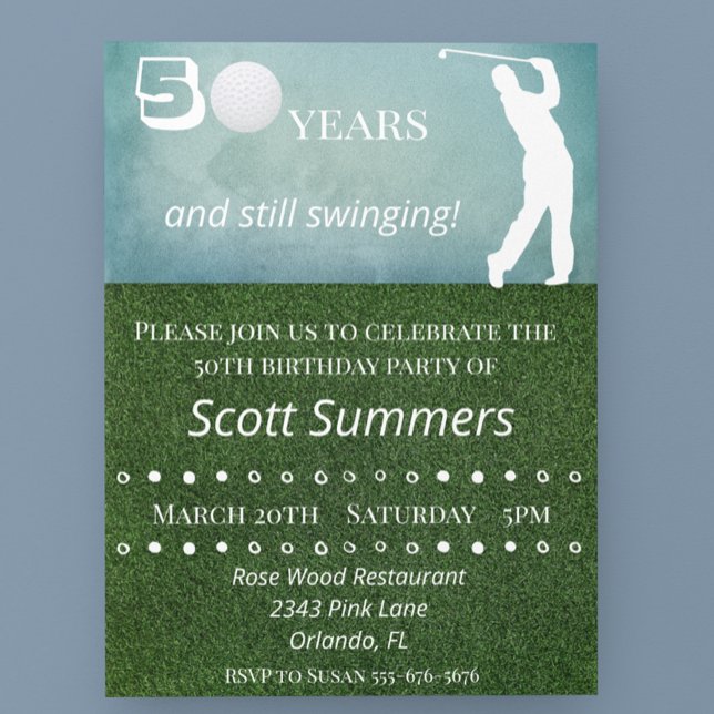 Fifty 50th Birthday Golf Golfer Customise Invitation (Creator Uploaded)