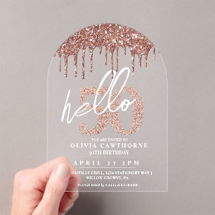 Fifty 50th Birthday Lux Rose Pink Acrylic Acrylic Invitations