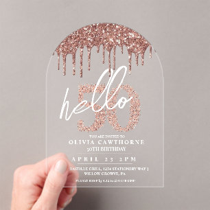 Fifty 50th Birthday Lux Rose Pink Acrylic  Invitations