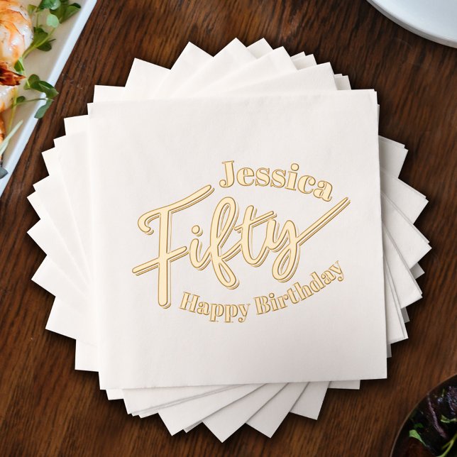  Fifty 50th birthday party script custom name Foil Napkins (Creator Uploaded)