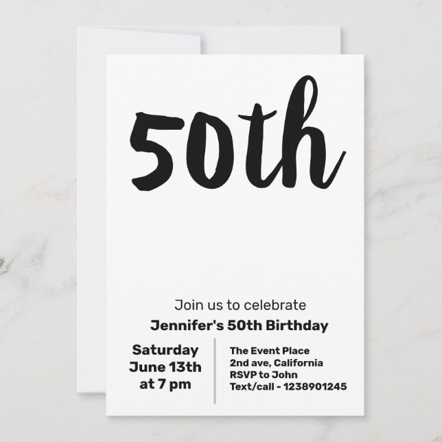 FIFTY 50TH BIRTHDAY SIMPLE PARTY INVITATION (Front)