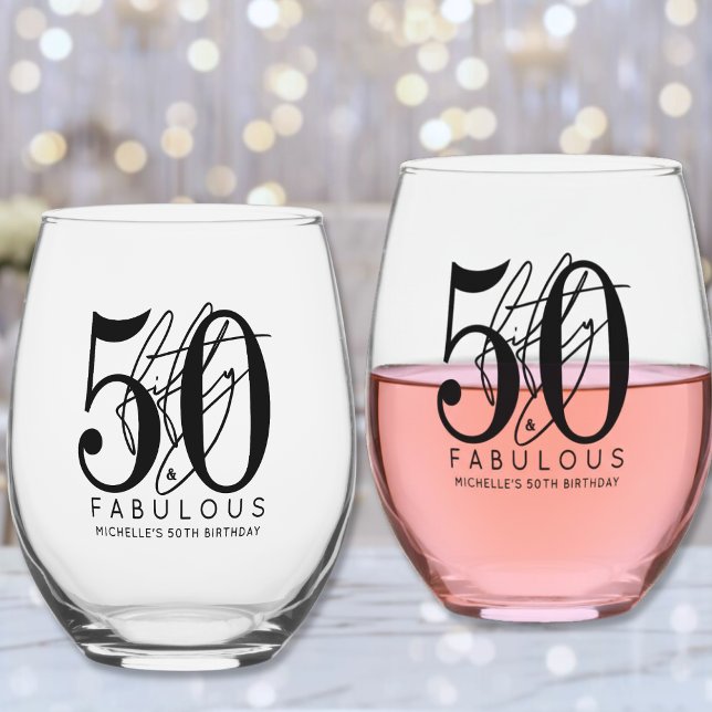 Fifty 50th Birthday Stemless Wine Glass (Fifty 50th Birthday Stemless Wine Glass)