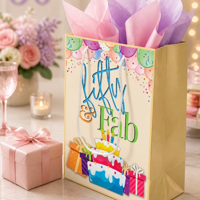 Fifty and Fab Colourful Birthday Medium Gift Bag (Creator Uploaded)
