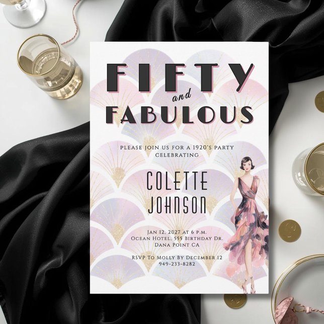 Fifty and Fabulous 1920s Birthday Invitation (Creator Uploaded)