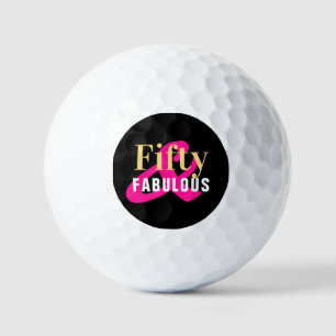 Fifty and Fabulous 50th Birthday Black Gold Pink Golf Balls