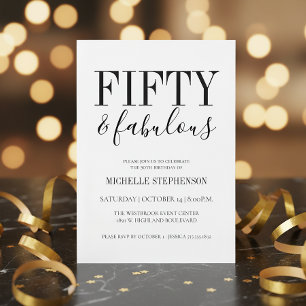 Fifty And Fabulous 50th Birthday Party Black White Invitation