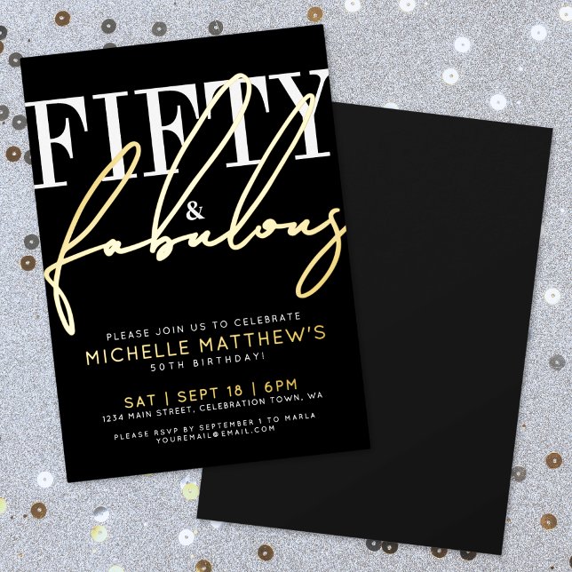 Fifty And Fabulous 50th Birthday Party Gold (Fifty And Fabulous 50th Birthday Party Gold Foil Invitation)